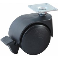 Lenkrolle mit rechteckiger Platte + AVL Bremse - Nylon-Doppelrollen Ø50 - Tragkraft 40kg - 595080A von AVL
