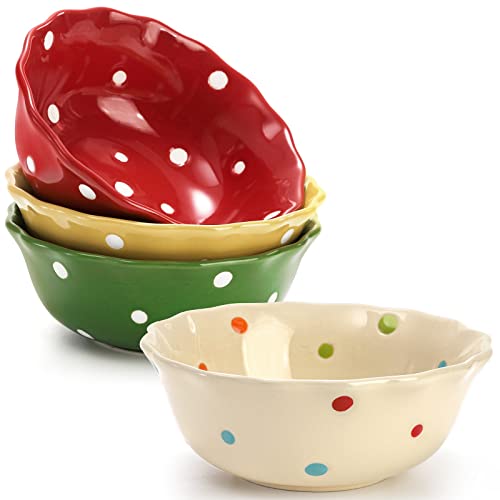 AVLA 4 Stück Porzellan-Dessertschalen, 266 ml Keramik-Eisschalen für Küche, kleine Snackschalen-Set für Vorspeisen, Nüsse, Müsli, Obst, Suppe, Beilagen, mikrowellen- und spülmaschinenfest (gepunktet) von AVLA