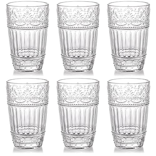 AVLA 6 Stück romantische Wassergläser, 340 ml Trinkgläser, Vintage-Eiskaffee-Glaswaren-Set, Premium-Bar-Trinkgeschirr-Becher für Getränke, Tee, Saft, Whiskey, Cocktail, geprägtes Design von AVLA