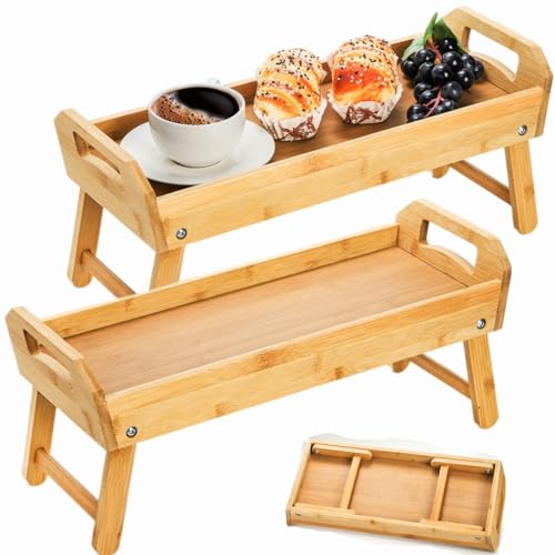 AVLA Bambus-Servierplatte, Servierbrett auf Ständer, erhöhtes Serviertablett, dekoratives Desserttisch, Regal, Organizer, Käse, Charcuterie Boards Riser mit Griff, 2 Stück von AVLA