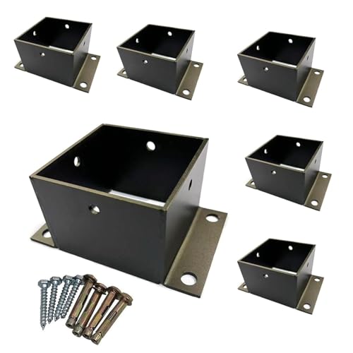 AVLLSO Aufschraubhülse 6 Stück Quadratischer Holzsäulenanker, Schwarz pulverbeschichtet Zaun Post Bracket für Decking Veranda Geländer Unterstützung(2 3/4 x 2 3/4 in x 3 in H) von AVLLSO