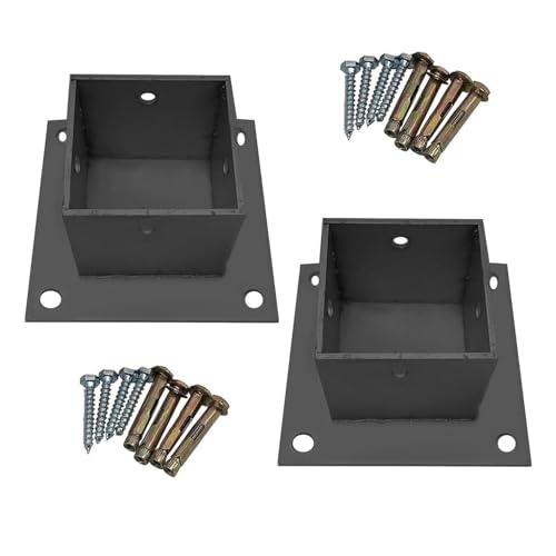 AVLLSO Aufschraubhülse Pfostenträger Schwarzer Ankerboden mit Betonschrauben, Zaun Post Unterstützung Bracket für Outdoor Patio Courtyard, Edelstahl(2 Pack,40x40 MM) von AVLLSO