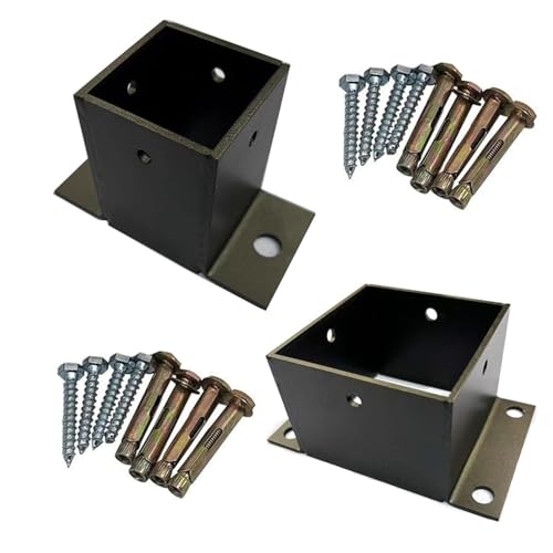 AVLLSO Aufschraubhülse Stahlzaunanker, 2 4 Packung Schwarzer Zaun Säulen Grundplatte mit Installation Kit,(2 Pcs,85x85 MM) von AVLLSO