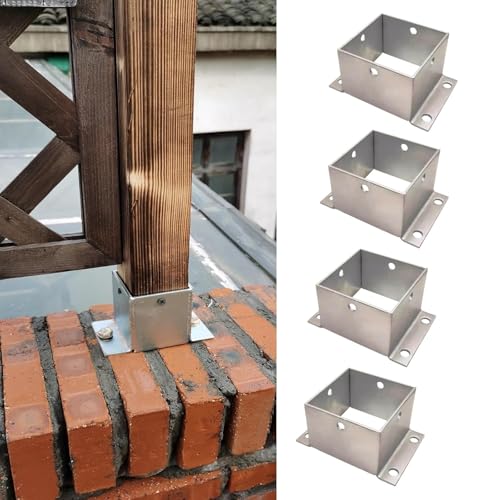 AVLLSO Pfostenträger Post Basis Brackets, Edelstahl Zaun Post Bracket für Beton, Pergola Stand Boots(4 Pcs,90x90mm(3.5x3.5 in)) von AVLLSO