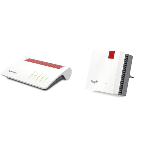AVM Fritz!Box 7590 AX International & Fritz!Repeater 1200 AX (Wi-Fi 6 Repeater mit Zwei Funkeinheiten: 5 GHz-Band (bis zu 2.400 MBit/s), 2,4 GHz-Band (bis zu 600 MBit/s), deutschsprachige Version von AVM