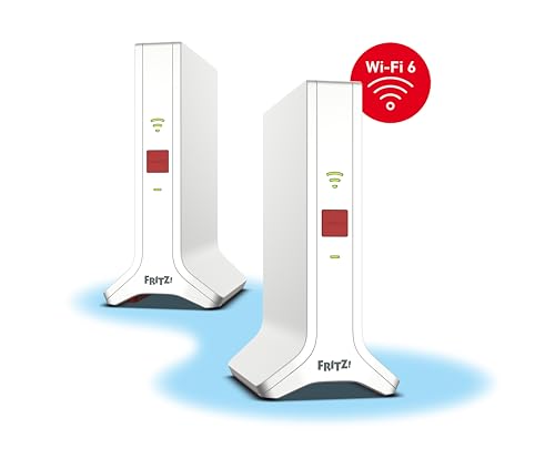 Fritz!Mesh Set 4200 2er-Set (2X Fritz!Repeater, ideal für Internetrouter oder Glasfasermodem (ONT), WLAN-Abdeckung für 3-5 Räume, Triband Wi-Fi 6 mit bis zu 4.200 MBit/s, deutschsprachige Version) von AVM