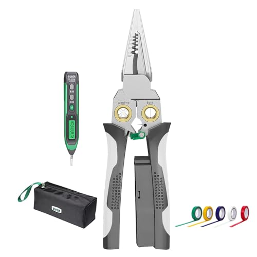 8-in-1-Abisolierzange, Multifunktionszange mit Spannungsprüfer, faltbares Abisolierwerkzeug mit Stiftmultimeter und 5-teiligem Klebeband for Schneiden und Ziehen, Zange langlebiges Crimpwerkzeug(Gray) von AVMLWEPA