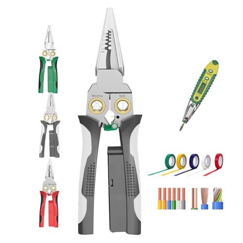 Seese Zange 8 In 1 Abisolierzange Mit Spannungsprüfer Multifunktionales Professionelles Crimpwerkzeug Mit Stiftmultimeter Brechzange Spitzzange Drahtschneiden Ziehen Schaben Pressen(Gray) von AVMLWEPA