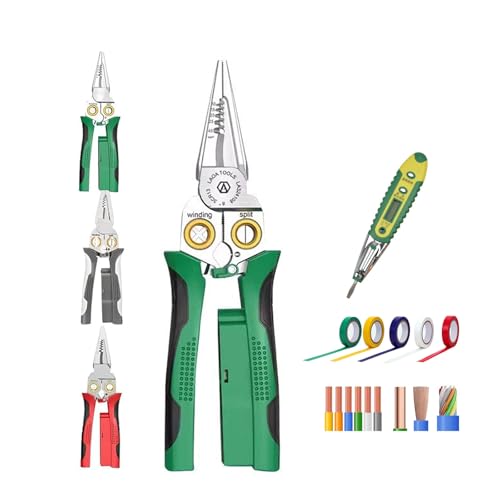 Seese Zange 8 In 1 Abisolierzange Mit Spannungsprüfer Multifunktionales Professionelles Crimpwerkzeug Mit Stiftmultimeter Brechzange Spitzzange Drahtschneiden Ziehen Schaben Pressen(Green) von AVMLWEPA