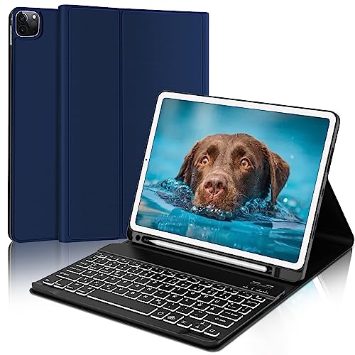 AVNICUD iPad Air 5 Hülle mit Tastatur - Beleuchtung Bluetooth Magnetisch Tablette Keyboard Deutsch QWERTZ, TPU Schutzhülle mit Stifthalter für iPad Pro 11 (4/3/2/1.Gen), iPad Air 5/4 10.9, Blau von AVNICUD