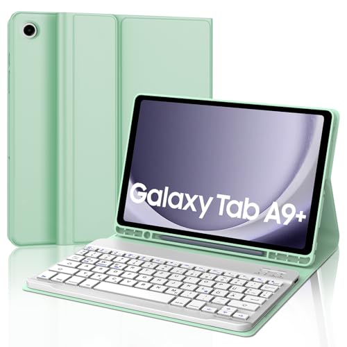 AVNICUD Tastatur Hülle für Samsung Galaxy Tab A9 Plus - QWERTZ Deutsch Bluetooth Tastatur Abnehmbarer Magnetisch Schutzhülle mit Stifthalter für Tab A9+ 11 Zoll 2023 (SM-X210/X216/X218), Grasgrün von AVNICUD