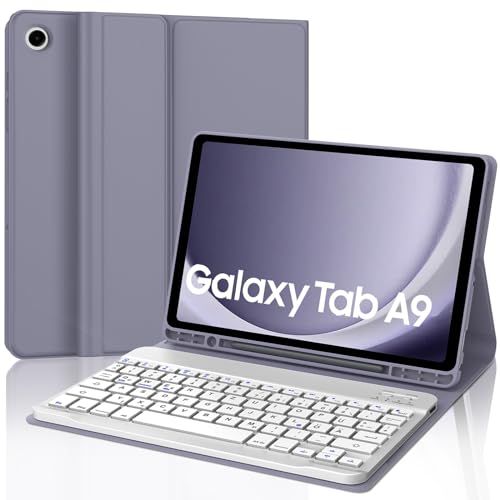 AVNICUD Tastatur Hülle für Samsung Galaxy Tab A9 - QWERTZ Deutsches Bluetooth Tastatur Abnehmbarer Magnetisch Schutzhülle mit Stifthalter für Samsung Tablet A9 8.7'' 2023(SM-X110/SM-X115), Lila von AVNICUD
