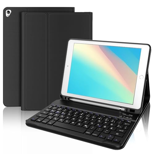 AVNICUD Tastatur Hülle für iPad 10,2 Zoll 9/8/7 Generation - iPad Pro 10.5", iPad Air 3, Soft TPU Schutzhülle mit Stifthalter, Magnetisch Bluetooth Keyboard Deutsch QWERTZ-Layout, Schwarz von AVNICUD