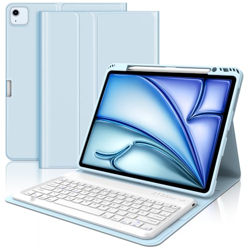 AVNICUD Tastatur für iPad Air 13 2025/2024 (M3/M2), Hülle mit Tastatur für iPad Pro 12.9 6/5/4/3 Generation QWERTZ Layout Magnetisch Abnehmbarer, Blau von AVNICUD