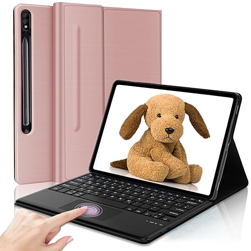 AVNICUD Tastatur Hülle mit Touchpad für Samsung Galaxy Tab S8+/S7 FE/S7+12,4 Zoll - TPU Schutzhülle mit Stifthalter, QWERTZ Deutsch Bluetooth Keyboard Case Tablette S8 Plus/S7 Plus/S7 FE, Roségold von AVNICUD