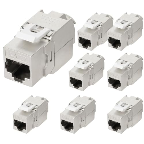 AVNSCNK 8 Stück Keystone CAT 7, Keystone RJ45 Buchse für CAT7/6/6a, Werkzeugfreie Montage, LSA Schneidklemme Passend für LAN Kabel 1000 MHz 10 Gbit/s für Patchpanel und Netzwerkdose AVNSCNK 8 Stück Keystone CAT 7, Keystone RJ45 Buchse für CAT7/6/6a, Werkzeugfreie Montage, LSA Schneidklemme Passend für LAN Kabel 1000 MHz 10 Gbit/s für Patchpanel und Netzwerkdose von AVNSCNK