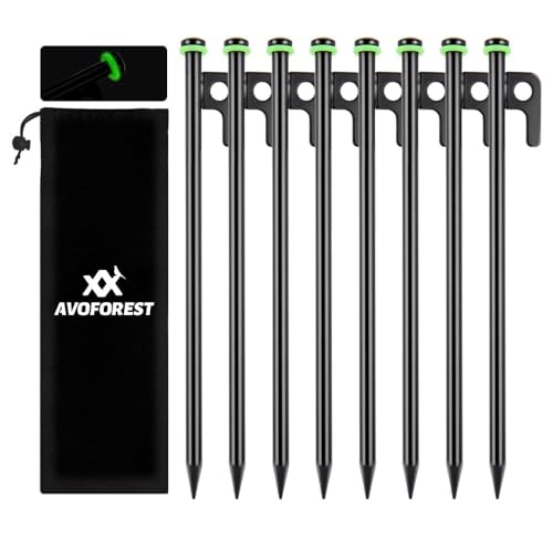 AVOFOREST Robuste Zeltheringe, 20,3 cm, 8 Stück Zeltheringe, Metall + fluoreszierende Silikonringe + Aufbewahrungstasche für Camping AVOFOREST Robuste Zeltheringe, 20,3 cm, 8 Stück Zeltheringe, Metall + fluoreszierende Silikonringe + Aufbewahrungstasche für Camping von AVOFOREST