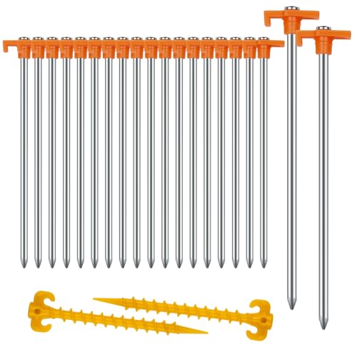 Zeltheringe, AVOFOREST Heringe erdnägel stabil, Heringe Camping, Zeltzubehör, Lange und robuste Erdnägel,ideal für normalen und harten Boden,18cm (Orange, 20pcs) von AVOFOREST