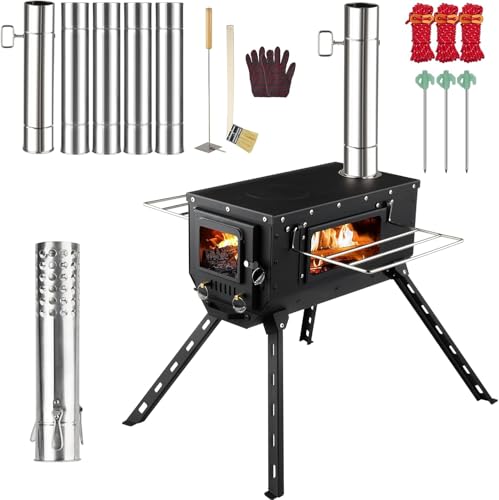 Zeltofen AVOFOREST Holzofen mit hohen Füßen, tragbarer heißer Zeltofen mit 6 Edelstahl-Kaminrohren für Outdoor & Kochen, Eisfischen, Jagd von AVOFOREST