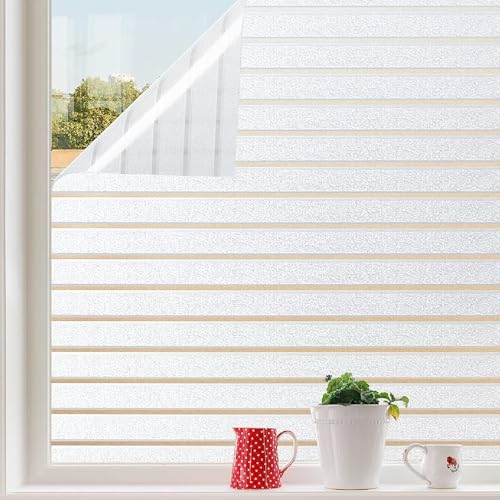AVOID Fensterfolie Streifen – Sichtschutzfolie Fenster selbsthaftend – Fensterfolie blickdicht ohne Kleber – Milchglasfolie statisch – UV-Schutzfolie inkl. Rakel, Messer & Pflanzensprüher (120x300 cm) von AVOID