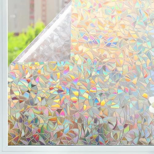 Avoid Fensterfolie Regenbogen – Sichtschutzfolie statisch – Fensterfolie Blickdicht ohne Kleber – 3D Regenbogenfolie selbsthaftend – UV Schutz innen inkl. Rakel, Messer & Pflanzensprüher (120x300 cm) von AVOID