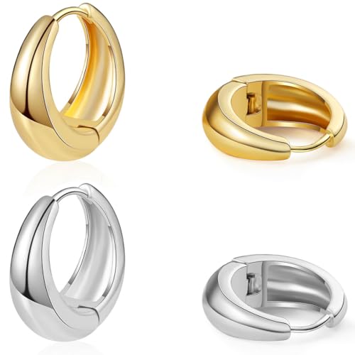 AVRUYPI Ohrringe aus dickem, hypoallergen, glänzend und hohl für Frauen und Mädchen, Geschenke für Hochzeitsfeiern, 2 pares, Silber und Gold von AVRUYPI