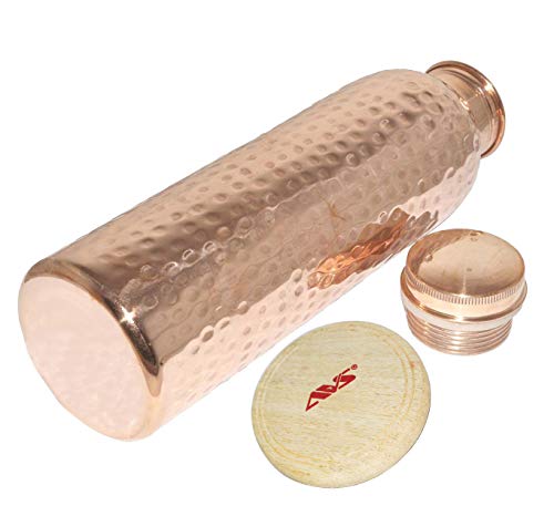 Avs Stores ® 900 ml Reise-Wasserflasche aus 100% reinem Kupfer geschmiedet. Aus einem Stück. Mit ayurvedischen Gesundheits-Vorteilen. von AVS STORES