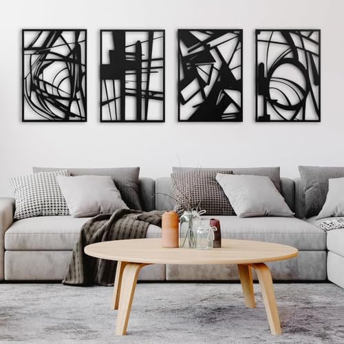 AVSMGP 4 Stück 3D-Wanddekoration Aus Metall Große Wandkunst Aus Metall, Heimdekoration Wandskulpturen Mit Minimalistischen Linien 11,81 X 15,74 Zoll von AVSMGP