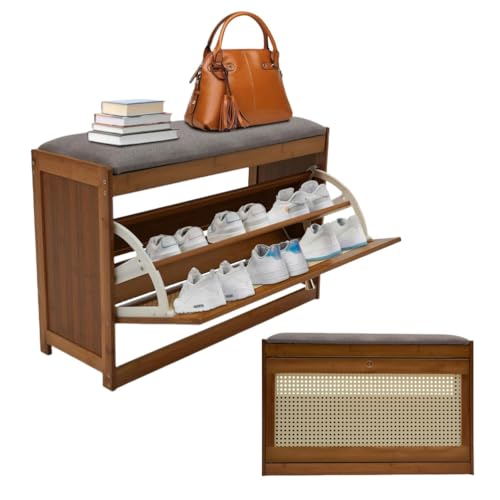 AVSMGP Bambus-Schuhbank mit gepolstertem Sitz, 2-stöckiger Schuhschrank, atmungsaktives Schuhregal, Organizer für Eingangsbereich, Flur, Wohnzimmer, Schlafzimmer, hält bis zu 100 kg, Braun, 70 cm von AVSMGP