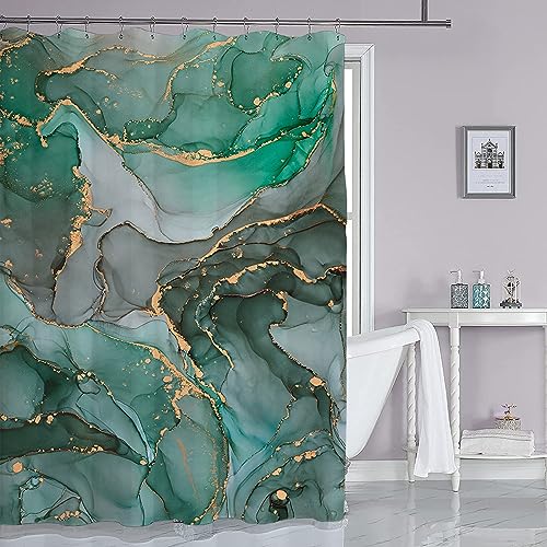AVSMGP Duschvorhang Marmor Optik, Schwarz und Grau Glitzer Duschvorhänge Gold Riss Abstrakt Modern Luxus Kunst Dekorative Badewanne Vorhang Wasserdicht Polyester Stoff Waschbar,Grün,180 * 200cm von AVSMGP