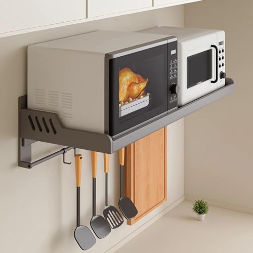 AVSMGP Microwave Shelf Standing Schwarz, 50/60/70/80CM Mikrowelle Regal Für Küche Mit 6 Mobilen Haken Für Wohnheim, Apartment, Abstellraum, 40 Kg,50 * 37 * 15.7cm von AVSMGP