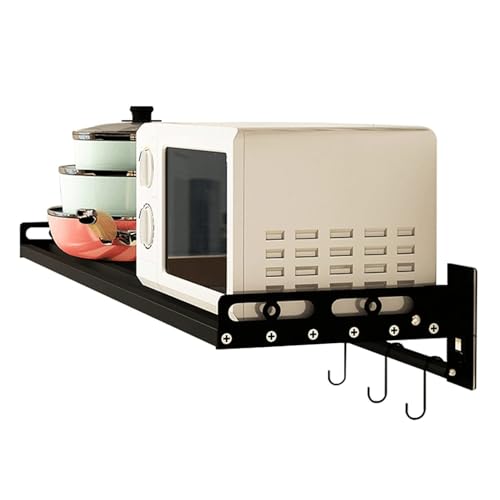 AVSMGP Mikrowellenregal mit Stauraum mikrowelle Regal für küche Regalhalterungen aus Edelstahl Mit 5 Haken Haken Tragfähigkeit 60kg Schwarz,60 * 40 * 14cm von AVSMGP