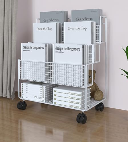 AVSMGP Rollwagen mit Regalen 4-stufiges mobiles Bücherregal aus Metall Aufbewahrungswagen für Dateispeicher-Dienstprogramme für Büro, Zuhause, Schule,Weiß von AVSMGP