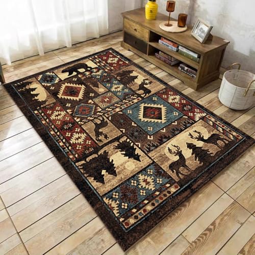 AVSMGP Teppich Ethnic Retro mit Tiermotiven, großer Teppich für Wohnzimmer – weiche faltbare Matte – für Sofa/Boden/Eingang/Wohnzimmer/Spielzimmer, F, 180 x 250 cm von AVSMGP