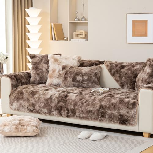 AVSMGP Weiche Dicke Plüschsofa Kissenbezüge - rutschfeste Sofaabdeckungen 1 2 3 Sitzer Couchabdeckungen, Flauschige Kunstpelz-Ecke Sofa-Kissenabdeckung L Form Möbelschutz,Messing,70 * 180cm von AVSMGP