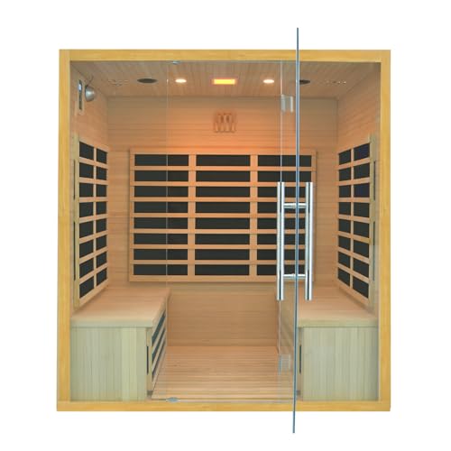 3-4 Person Low EMF Infrared Sauna - Hemlock Wood Indoor Home Sauna with 11 Carbon Heat Panels, Bluetooth Speakers, LCD Control Panel,7-Color Chromotherapy & Tempered Glass Door (230V, 2880W) von AVWQTAIRA