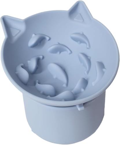Erhöhter Katzennapf, Silikon-Futternäpfe für Futter und Wasser, breiter flacher Futternapf, Schnurrhaar, Müdigkeit, blei- und cadmiumfrei, tolle Höhe für Katzen (Himmelblau) von AVYDIIF