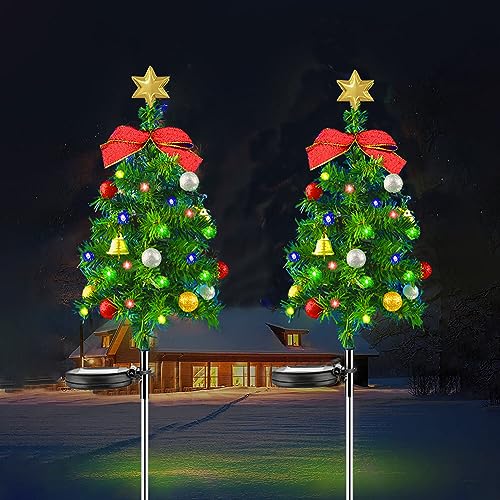 AVZYARDY Weihnachtsbaum mit Solarlicht Garten im Freien 2 Stücke Solar-Baumlichter mit 12 LED-Leuchtmitteln IP65 wasserdichte mehrfarbige Weihnachts-Wegebeleuchtung Weihnachtsdeko Xmas-Deko von AVZYARDY