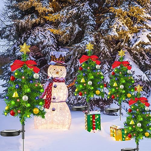 AVZYARDY Weihnachtsbaum mit Solarlicht Garten im Freien 4 Stücke Solar-Baumlichter mit 12 LED-Leuchtmitteln IP65 wasserdichte mehrfarbige Weihnachts-Wegebeleuchtung Weihnachtsdeko Xmas-Deko von AVZYARDY