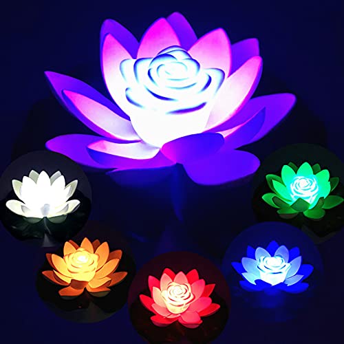 Schwimmende Lotuslichter 18cm Künstlicher LED Schwimmende Lotus Blume Lichter Nachtlampe Lotusblatt Teichlicht Wasserdichte LED Garten Pool Licht Wishing Light for Teich Patio Deko von AVZYARDY