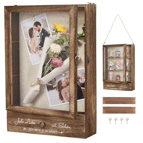 AW BRIDAL 41x21cm Groß Schaukasten Mit Abnehmb. Fächern & Schublade + Sammelschlitz. Tiefe Vitrine für Erinnerungen - Ideal als Hochzeitsdeko, Einzugsgeschenk oder Wohnaccessoire von AW BRIDAL