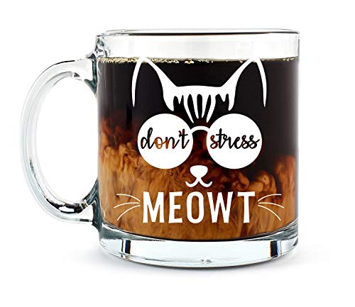 AW Fashions Kaffeetasse mit Aufschrift "Don't Stress Meowt", 370 ml, Glas, Katzenliebhaber, verrückte Katze, lustig, mürrische Katze, Mama Cat To Be Kitten Mee, sarkastische Teetasse von AW Fashions