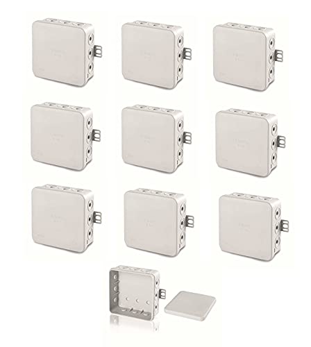 AW-Tools 10 Stück Aufputz Abzweigdose Verteilerdose Verteilerkasten Abzweigkasten Feuchtraum 100x100x40 IP54 Grau Polyethylen (PE) und Polypropylen (PP) Wasserfest von AW-Tools