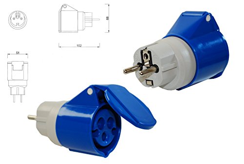 CEE Kupplung Adapter Schuko Stecker auf CEE Steckdose 16A 3-polig Wohnwagen Caravan Camping von AW-Tools