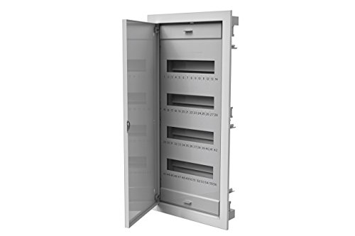AW-Tools Unterputz 4reihig 56-stelliger Metall-Sicherungskasten Verteilerkasten für 48 + 8 TE, RAL 9016 hellgrau von AW-Tools
