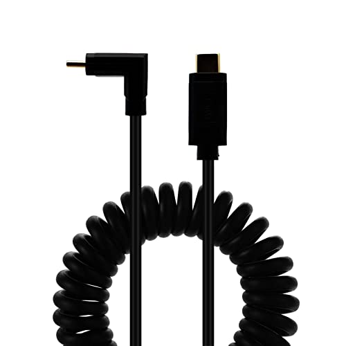AWADUO USB C 3.1 Federkabel, USB 3.1 Stecker auf USB 3.1 Stecker 90 Grad Winkel Schnellladekabel Typ C Verlängerungskabel, Kompatibel mit 4K Video/Notebook/Dock (1,2 m) von AWADUO