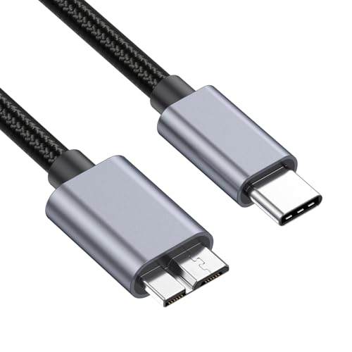AWADUO USB Typ C zu Micro B Kabel, 10Gbps Geschwindigkeit Externe Festplatte Geflochtene USB Typ C zu Micro B Ladekabel Kompatibel mit Seagate WD Westgate Mein Reisepass, Tablet (schwarz, 0.5m/1.64ft) von AWADUO