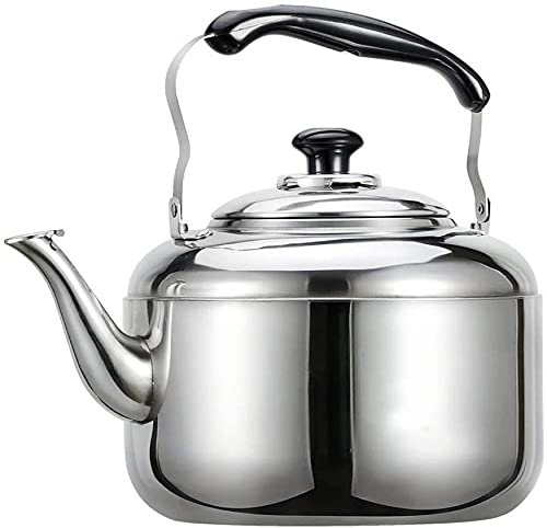 AWAING Flötenkessel Induktion Edelstahl Teekanne Pfeife Teekanne Große Kapazität Teekanne mit ergonomischem Griff Haushalt Wasserkessel für Holzofen(Color:Silver;Size:6L) von AWAING