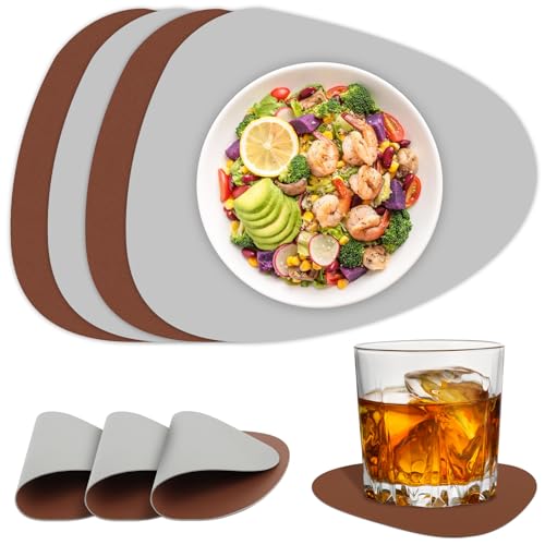 AWAMRWA Tischsets Leder Und Untersetzer, 4er Set Tischsets Oval mit Platzsets Abwaschbar Leder Teller Untersetzer Und Doppelseitigen rutschfest Wasserdicht Platzdeckchen AWAMRWA Tischsets Leder Und Untersetzer, 4er Set Tischsets Oval mit Platzsets Abwaschbar Leder Teller Untersetzer Und Doppelseitigen rutschfest Wasserdicht Platzdeckchen von AWAMRWA