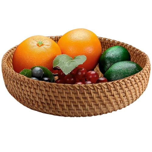 AWAOVV Handgemachte Rattan Weben Runde Ablage Korb, Brotkorb Geflochten Körbe, Rattan Obstkörbe, Lebensmittel Korb, Servierkorb Aufbewahrungskorb für Küche, Picknick, Brot, 18.5 * 4.5cm von AWAOVV